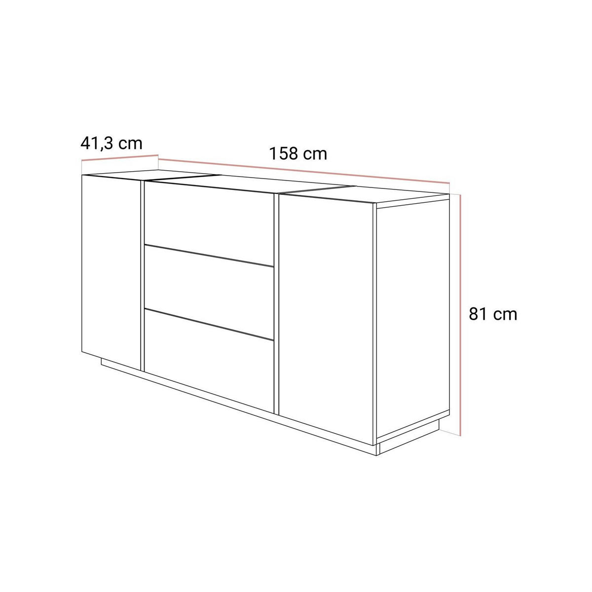 KOMMODE mit Schubladen ONYX Kaschmir Hochglanz - Kaschmir, Holzwerkstoff (158/81/41.3cm) - Lookway