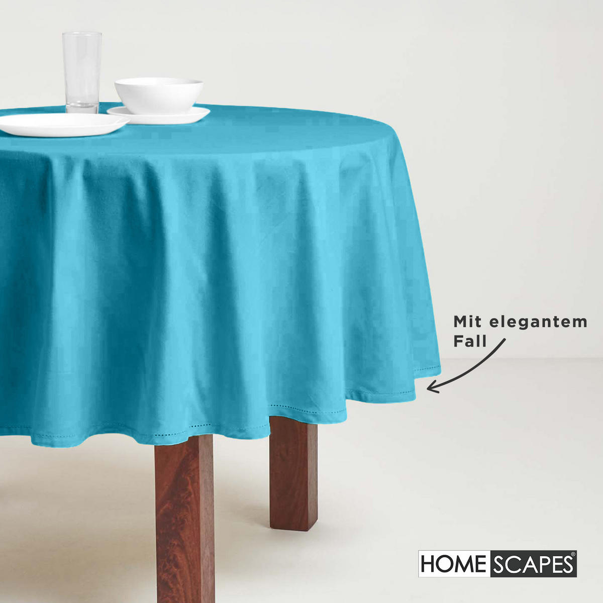 TISCHDECKE hellblau rund 178 cm, 100% Baumwolle - Hellblau, Textil (178/178cm) - Homescapes