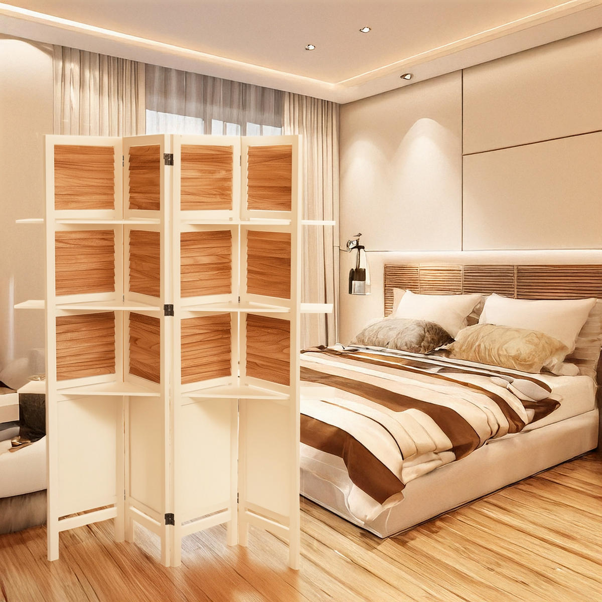 RAUMTEILER Cottage III 4-tlg. Holz, mit 3 Ablagen weiß - Weiß, Holz (142/170/22cm) - DESIGN DELIGHTS