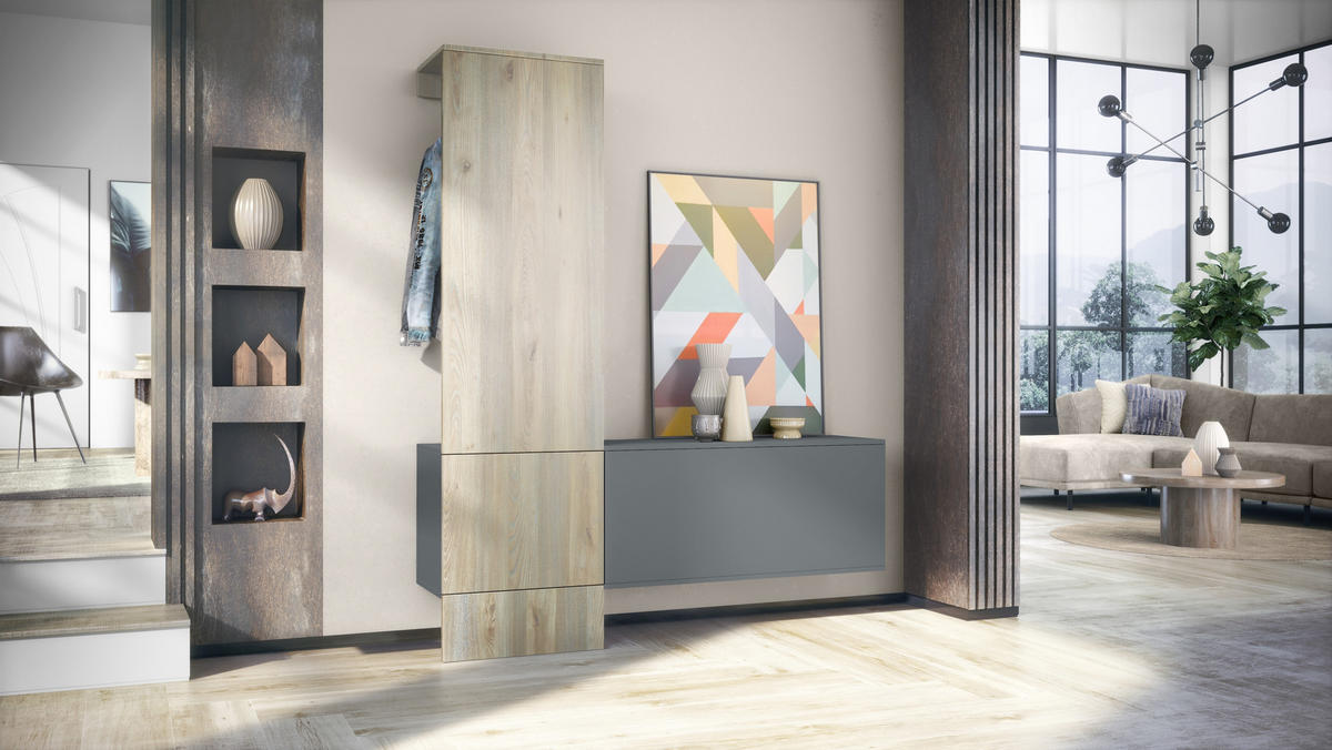 GARDEROBE Carlton Paneel in Eiche Nordic - Silbereichenfarben, Holzwerkstoff (156.5/193/35cm) - Vladon