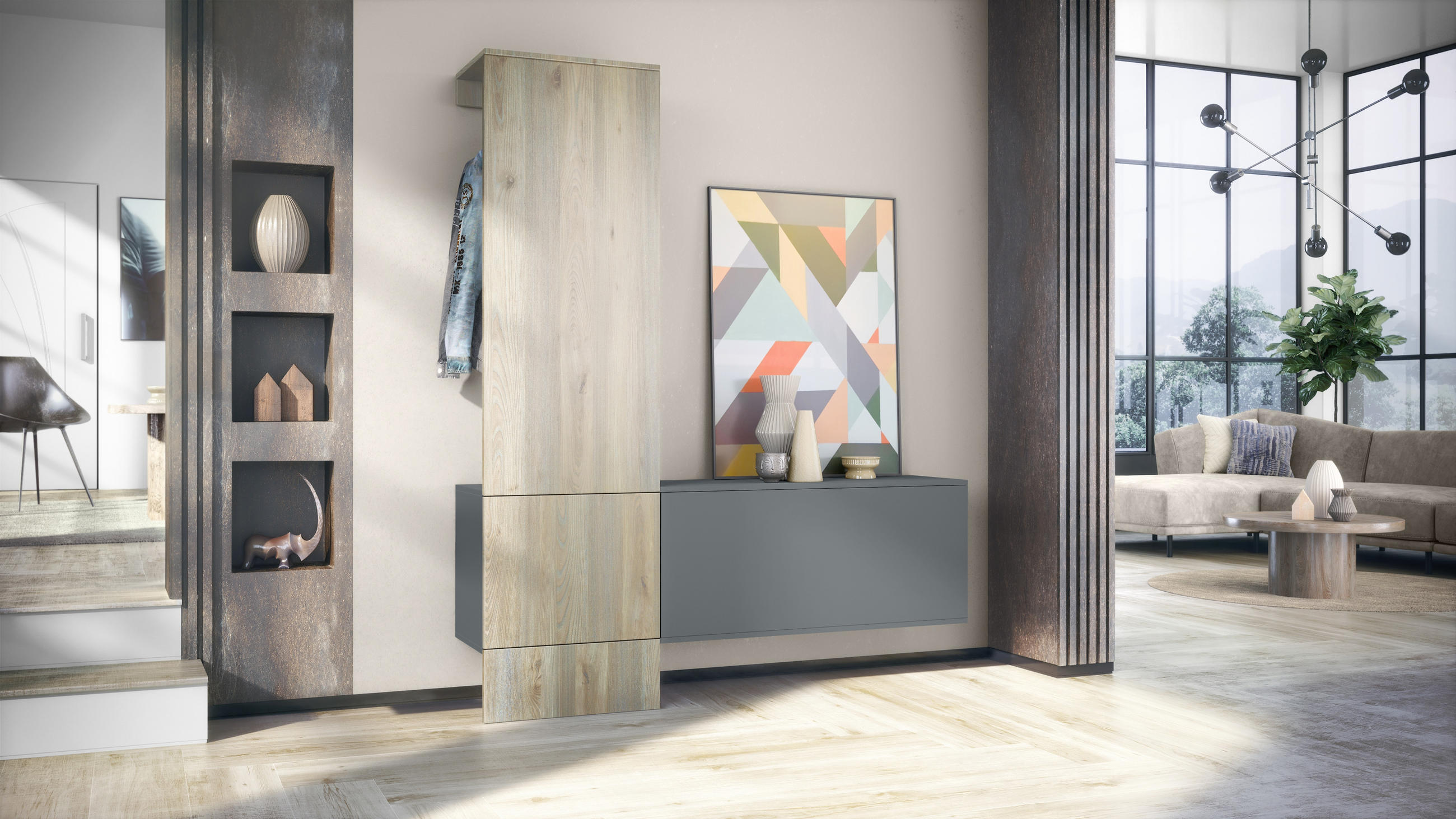 Thumbnail - Vladon Garderobe, Silbereichen, Holzwerkstoff, 156.5x193x35 cm, Garderobe, Garderoben-Sets & Serien, Garderoben-Sets