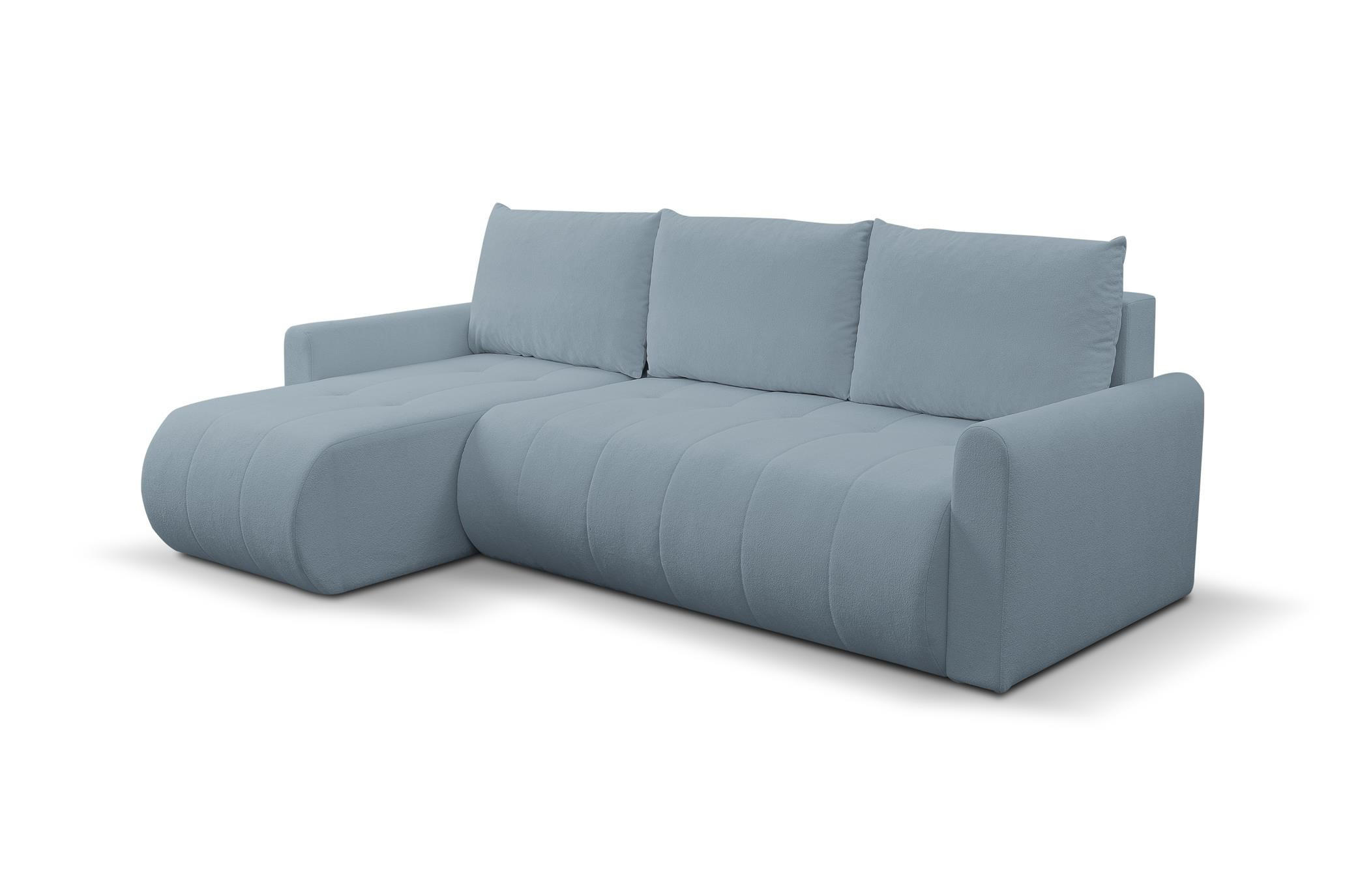 ECKSOFA Sprento Hellblau, aus Boucle-Stoff, mit Schlaffunktion und Bettzeugfach - Hellblau, Holzwerkstoff/Textil (230/149cm) - Bettso