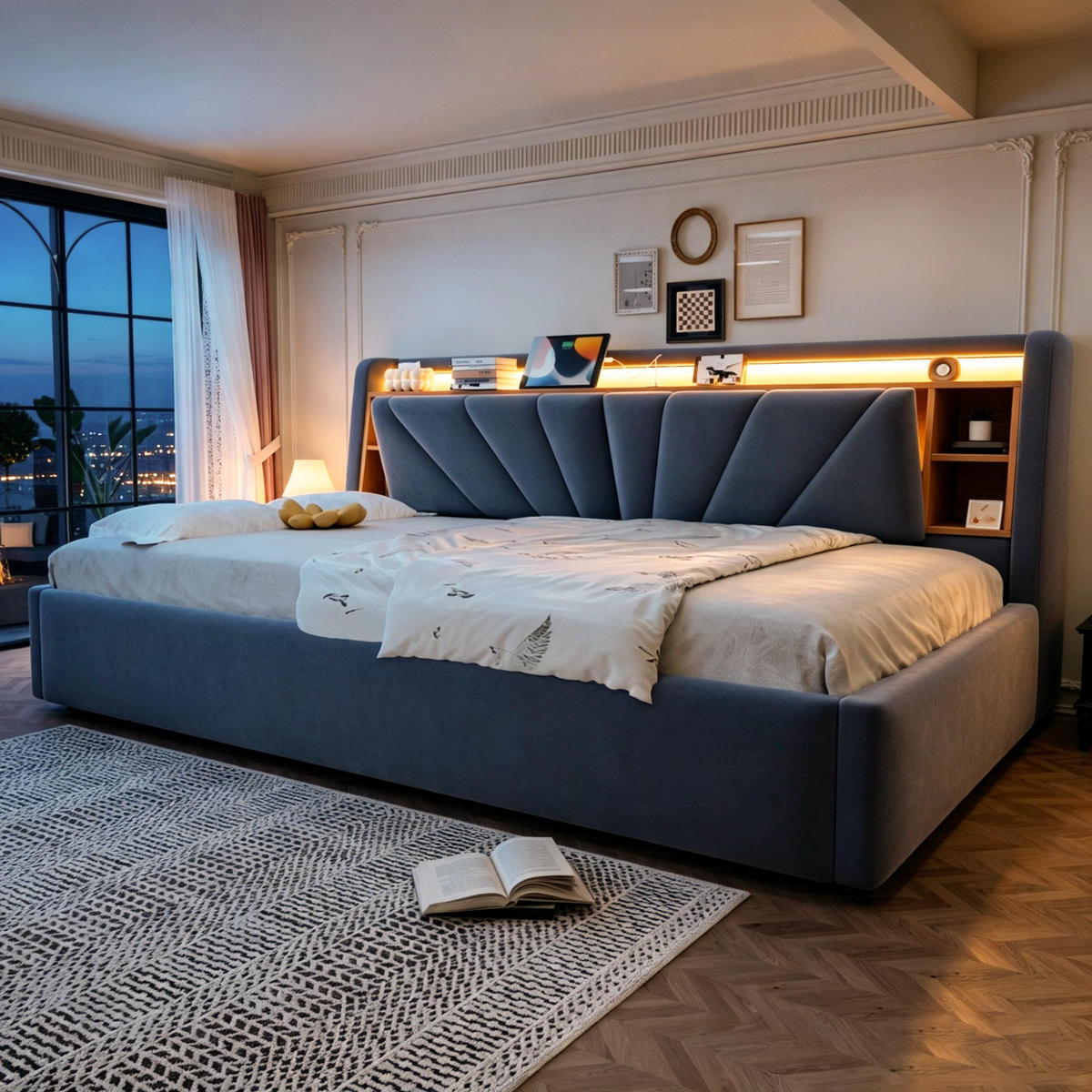 POLSTERBETT 90*200 cm mit LED, USB und Stauraum, Dunkelgrau - Grau, Textil (90/200cm) - FLIEKS