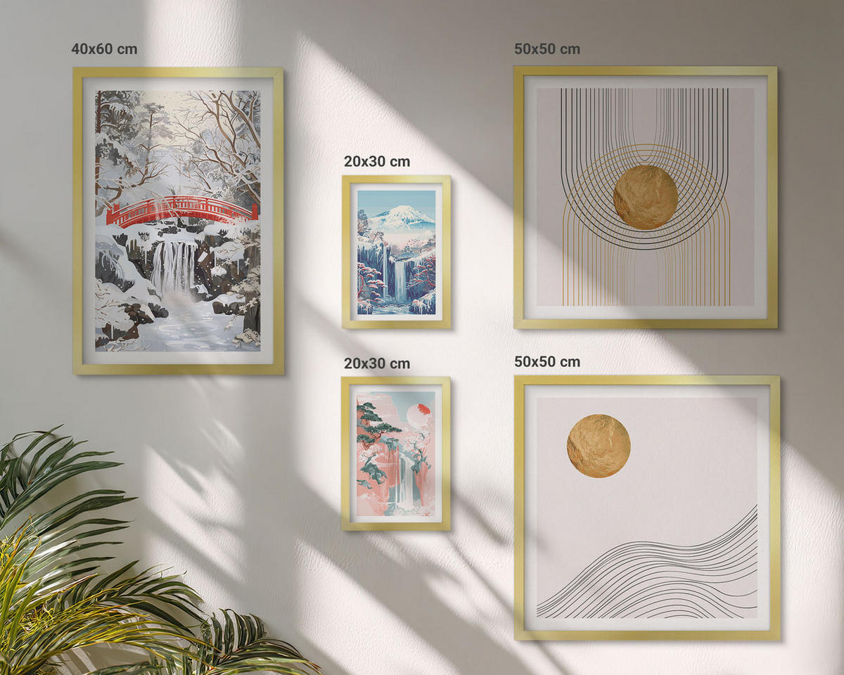 BILDER SET 5er Set - 50x50 cm & 20x30 cm & 40x60 cm Goldrahmen - Sommerliche Strandansichten in Pastellfarben - Goldfarben, Kunststoff (40/60cm) - TULUP