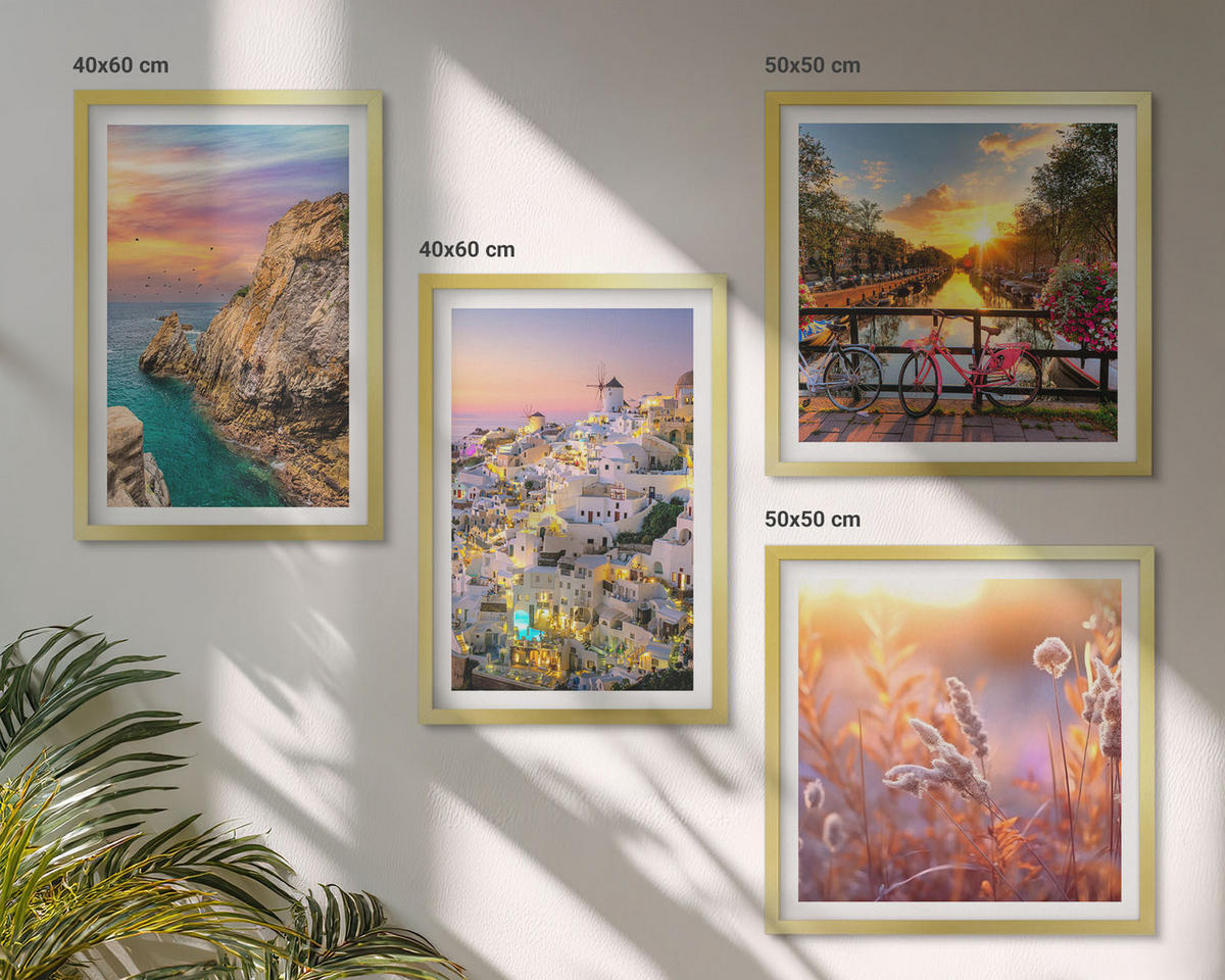 BILDER SET 4er Set - 50x50 cm & 40x60 cm Goldrahmen - Sonnenuntergänge am Meer - Goldfarben, Kunststoff (50/50cm) - TULUP