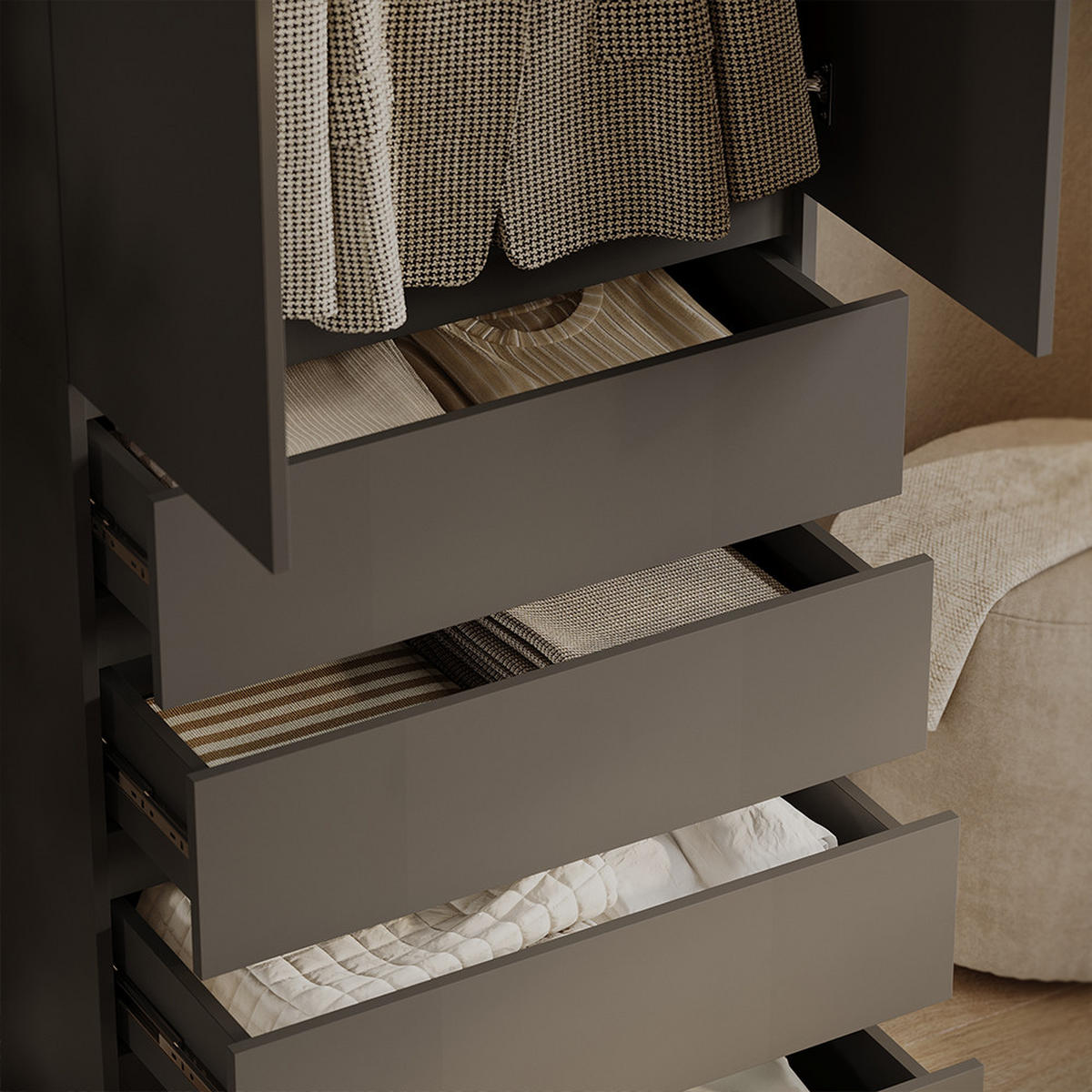 KLEIDERSCHRANK Claus Anthrazit 74 x 191.5 cm mit 4 Schubladen - Anthrazit, Holzwerkstoff (74/191.5/40cm) - Vicco