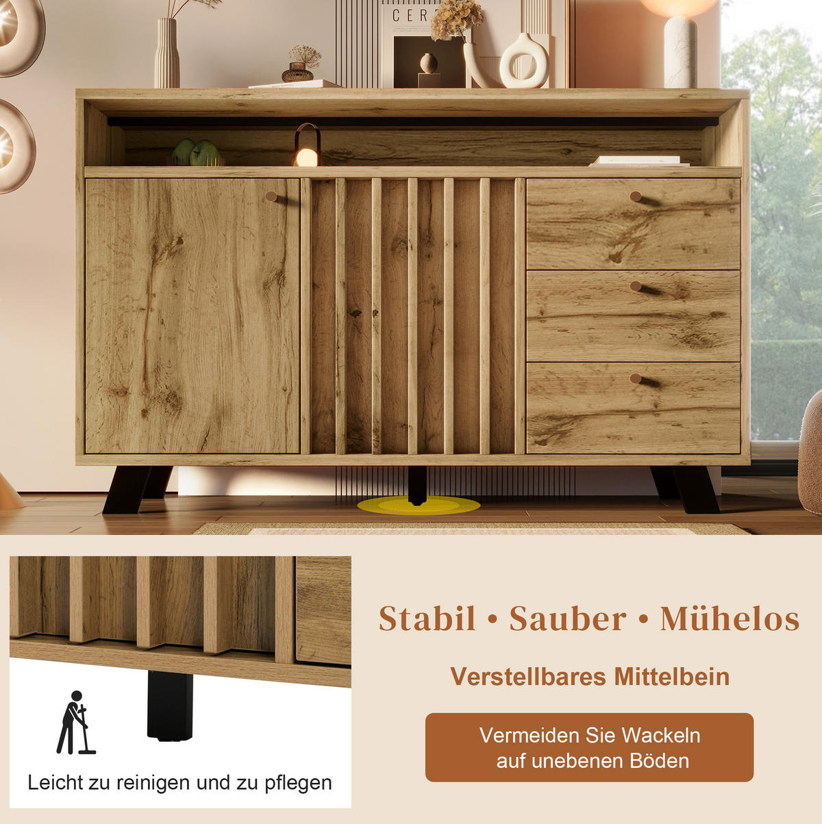 SIDEBOARD 120/40/85 cm Dunkle Eiche aus Holz mit Lamellenfront - Braun, Holz (40/85/120cm) - OKMYHOME
