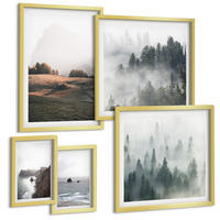 BILDER SET 5er Set - 50x50 cm & 20x30 cm & 40x60 cm Goldrahmen - Landschaften aus Bergen und Meer - Goldfarben, Kunststoff (40/60cm) - TULUP