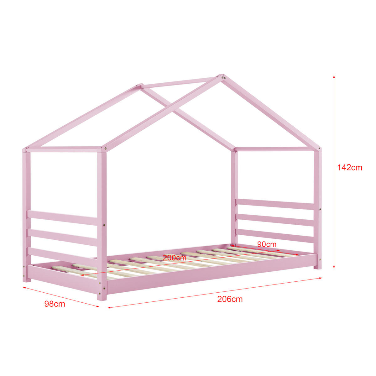 HAUSBETT Vardø mit Matratze - Rosa, Holz/Textil (90/200cm) - [en.casa]