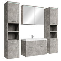 BADMÖBEL-SET Paso LED 5 Teile Beton Grau - 80 x 35 x 55 cm - Schwarz, Holz (80/55/40cm) - Badplaats