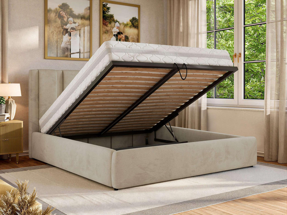POLSTERBETT SAVINO CLASSIC 160/200 - Beige Velvet - ohne Matratze - Beige, Textil (160/200cm) - MKS