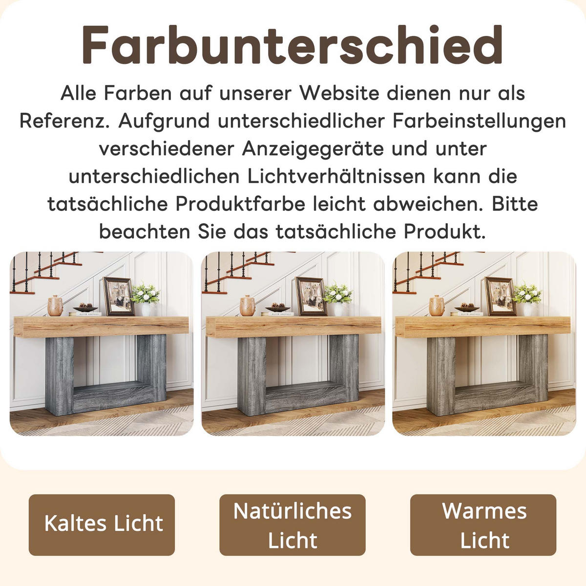 KONSOLENTISCH in Holzoptik Zweifarbige Beistelltisch für Flur/Wohnzimmer, 160L/30B/82,5(cm) - Naturfarben/Grau, Holzwerkstoff (30/160/82.5cm) - STILVORA