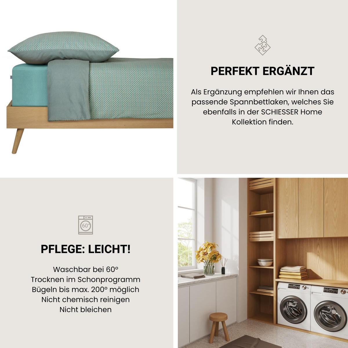 BETTWÄSCHESET Lucy - Feinbiber - 2-teilig - 155 x 220 cm - Petrol - Petrol, Textil (155/220cm) - SCHIESSER