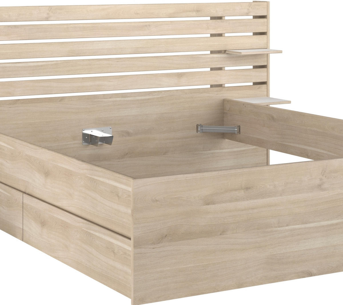 STAURAUMBETT Bett 160 x 200 cm 2x Bettschubkasten und Ablagen - Eichefarben, Holz/Holzwerkstoff (200/160cm) - Parisot Meuble
