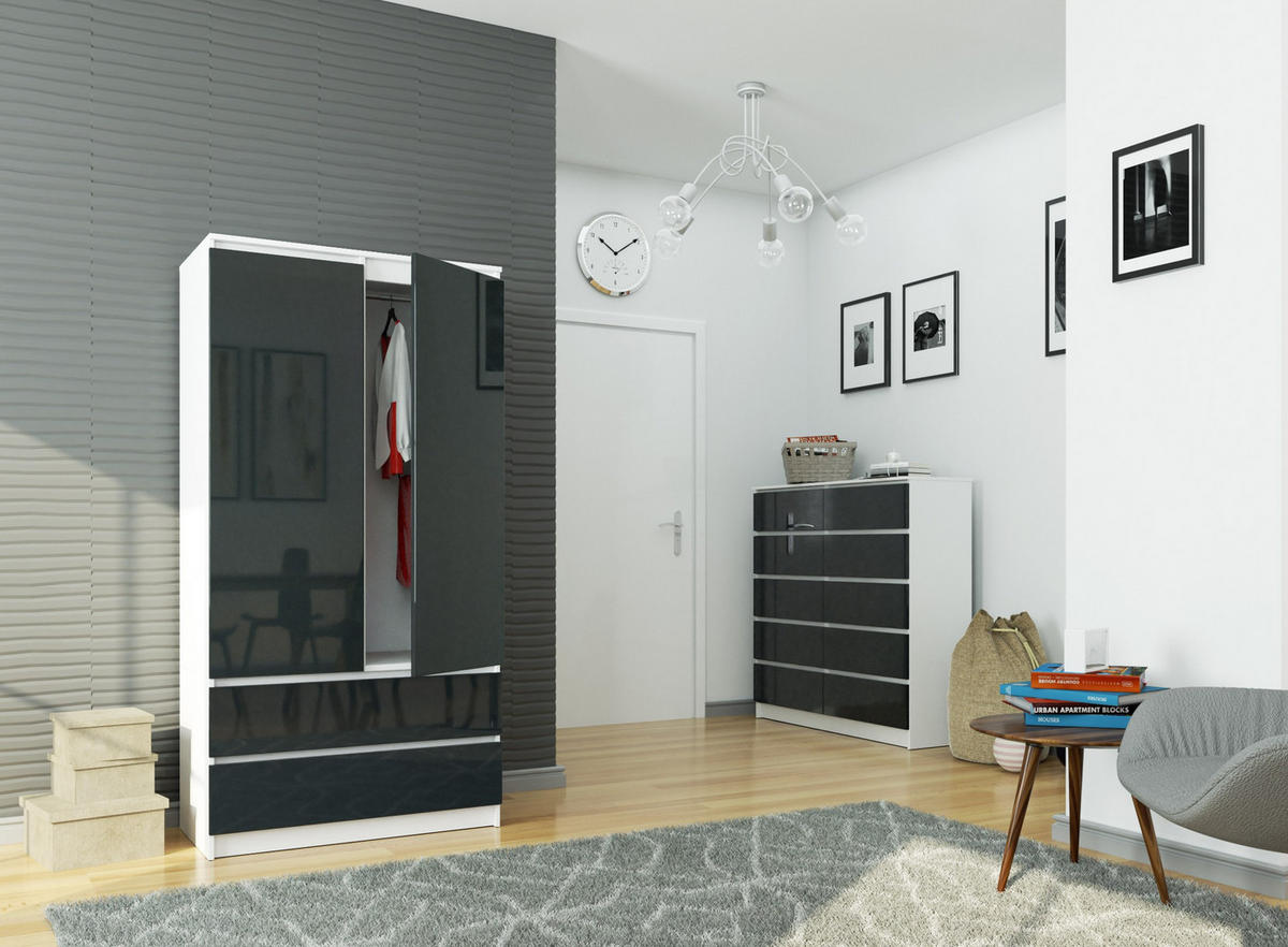 KLEIDERSCHRANK Weiß, Graphitglanz 180x51x90 cm - Graphitfarben/Weiß, Holzwerkstoff (90/180/51cm) - Akord