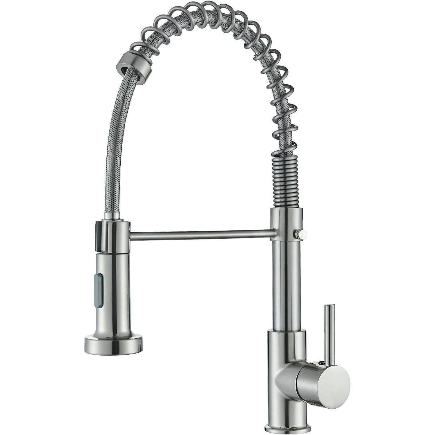 KÜCHENARMATUR mit ausziehbarem Schlauch, gebürstetes Nickel - Silberfarben, Metall (6/44/27cm)