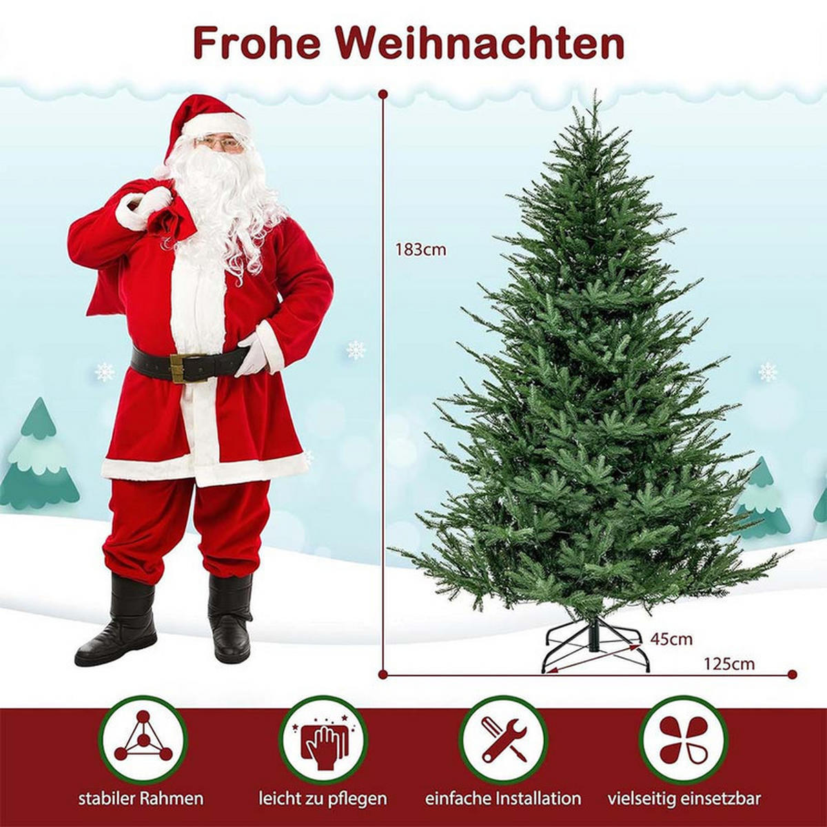WEIHNACHTSBAUM mit 8 Lichtmodi 180cm Grün - Grün, Metall (183cm) - COSTWAY