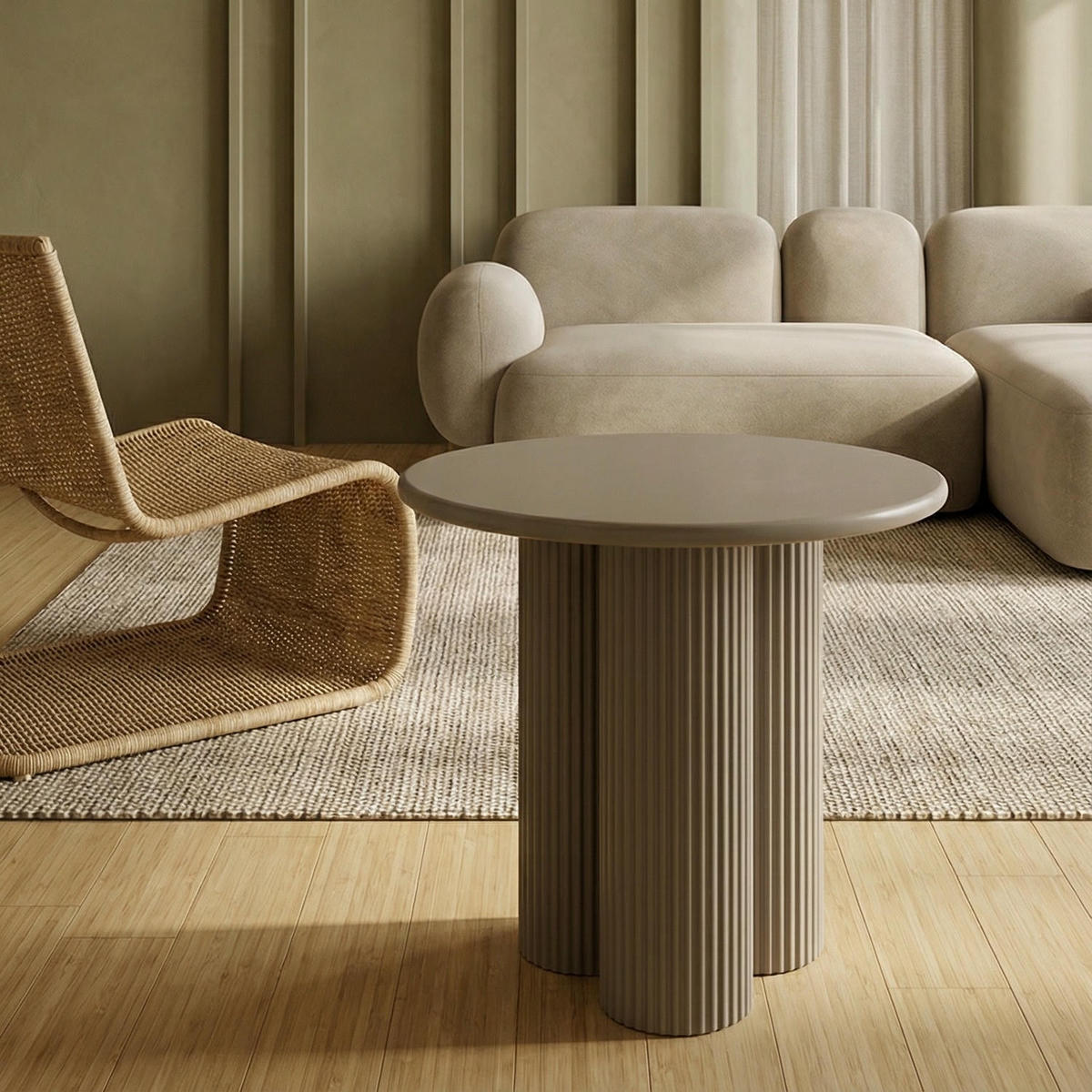 COUCHTISCH rund Beige 50/50/55 cm - Taupe/Graubraun, Holzwerkstoff (50/50/55cm) - Furnhouse