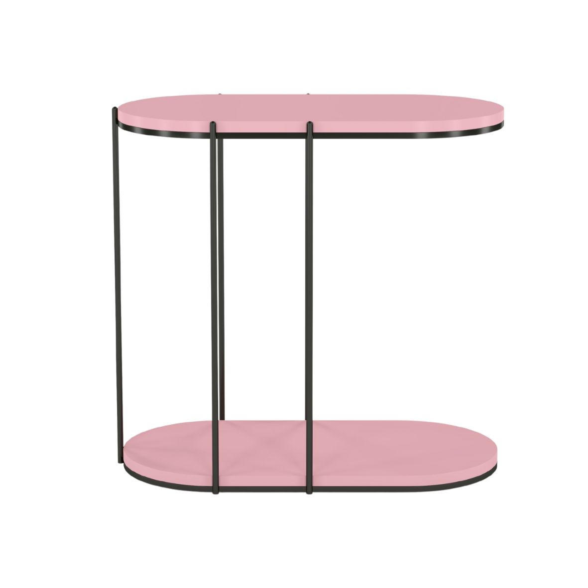 BEISTELLTISCH Loco, Ovaler Tischplatte x 2 mit Schwarz Metallgestell / Rosa - Hellrosa/Schwarz, Holzwerkstoff/Metall (34/64/60cm) - Skandica