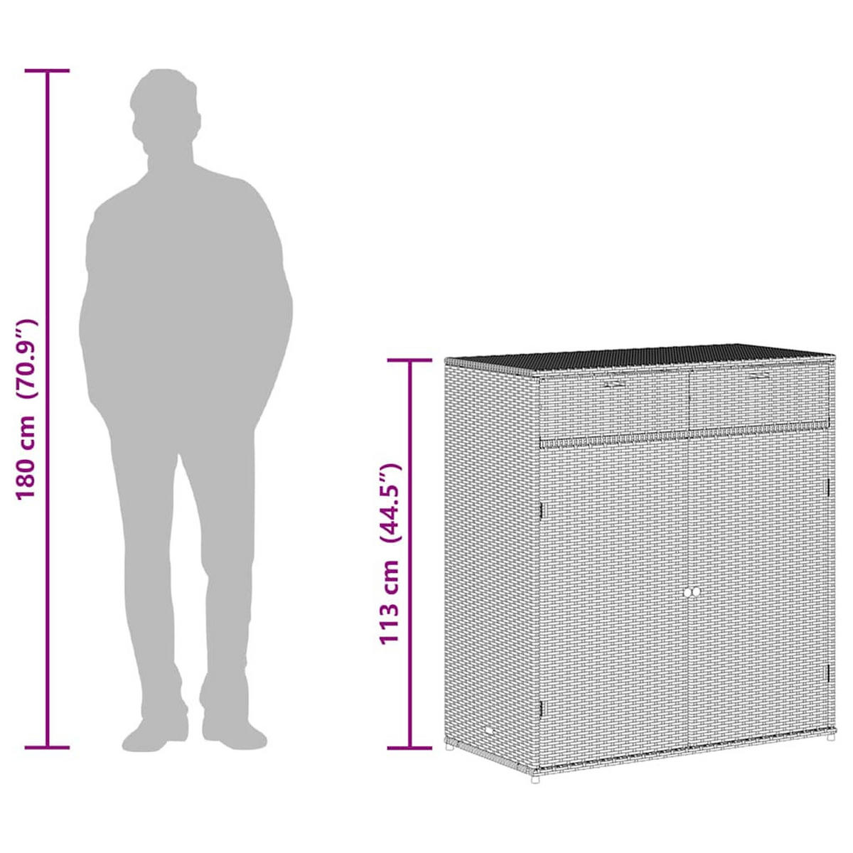 GARTENSCHRANK Grau 105/55/113 Cm Poly Rattan - Grau, Kunststoff (105/113/55cm) - vidaXL