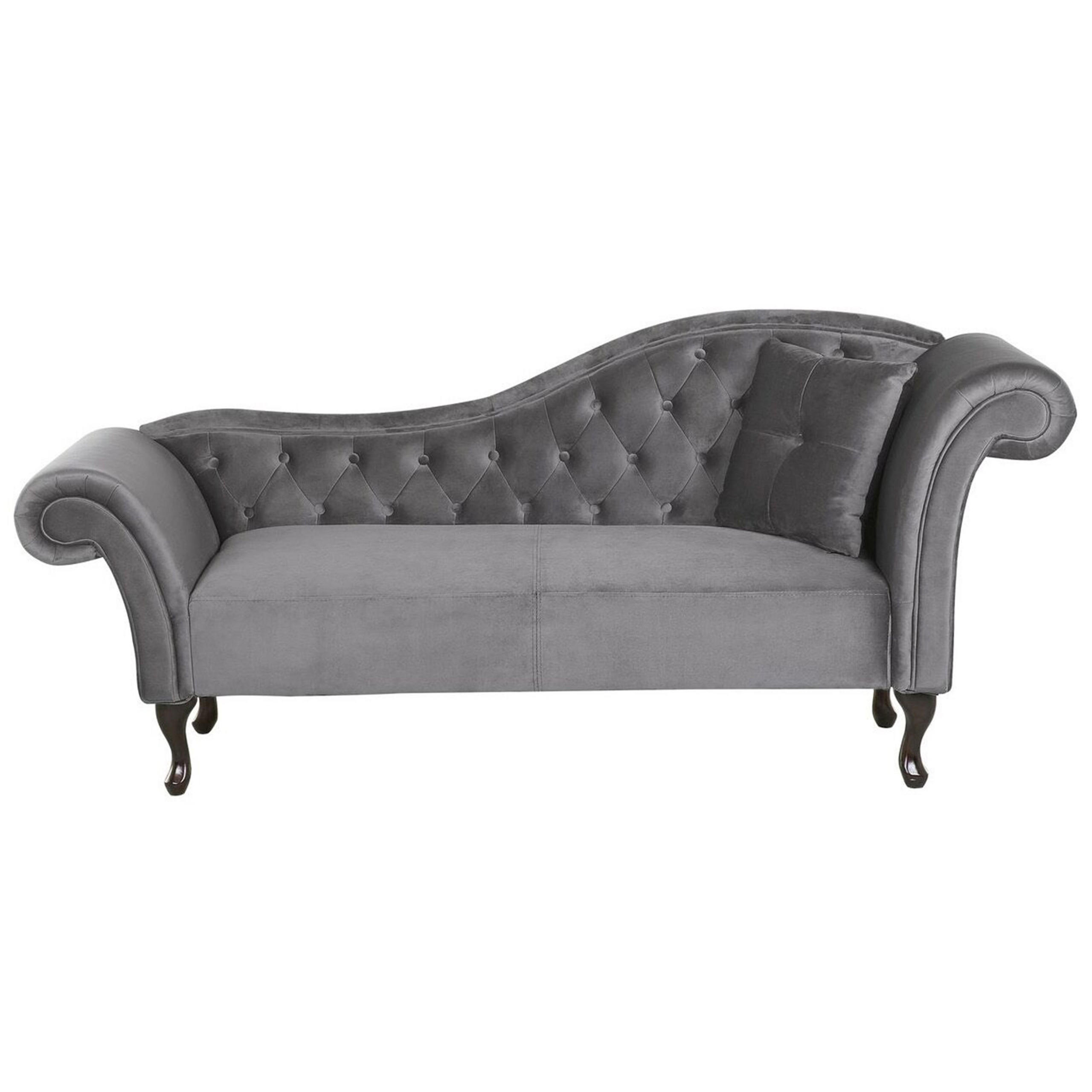 CHAISELONGUE Samtstoff grau rechtsseitig Lattes - Grau, Textil (188/87/59cm) - Beliani