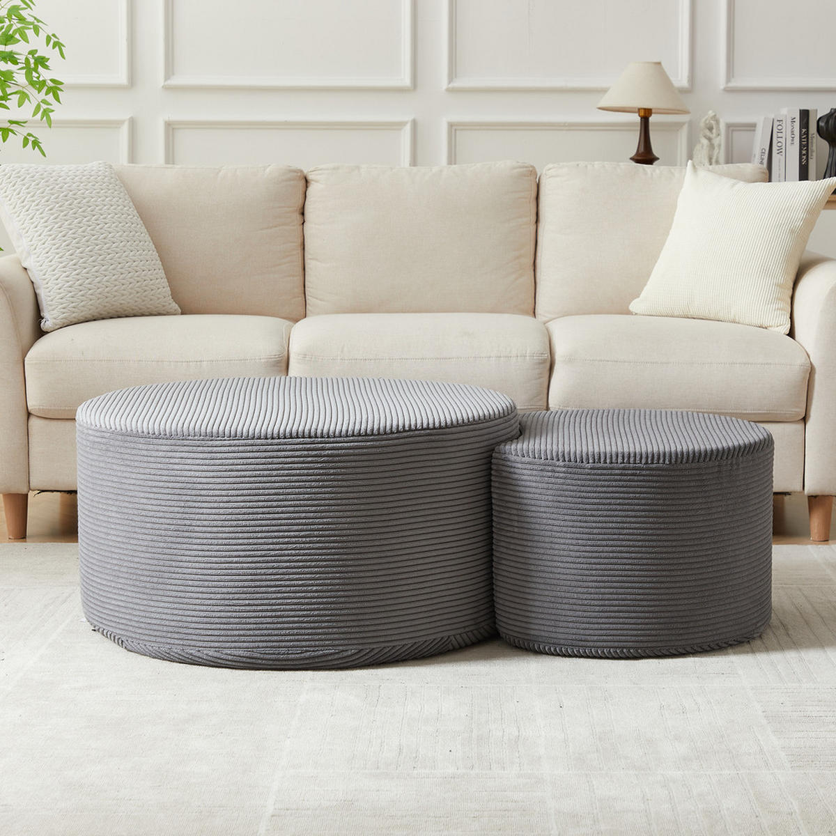 COUCHTISCH Set 2-teilig grau mit gepolstertem Design - Grau, Holzwerkstoff (127/81/40cm) - OKWISH