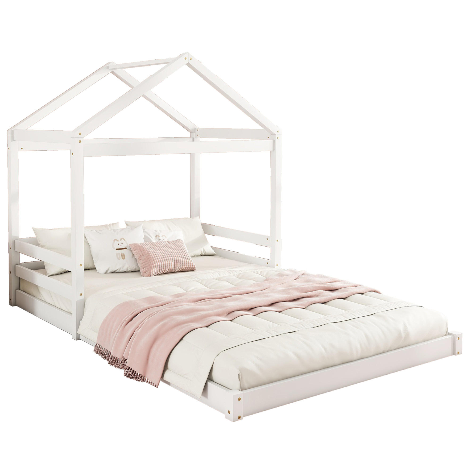 HAUSBETT 140/200 cm, Weiß mit Lattenrost ohne Matratze - Weiß, Holz (140/200cm) - MIVRAY