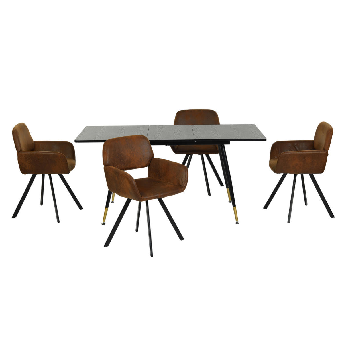 ESSZIMMER SET aus ausziehbarem Tisch und mit 4 drehbaren Stühlen - Schwarz/Braun, Holzwerkstoff/Metall (80/75/160cm) - Urban Meuble