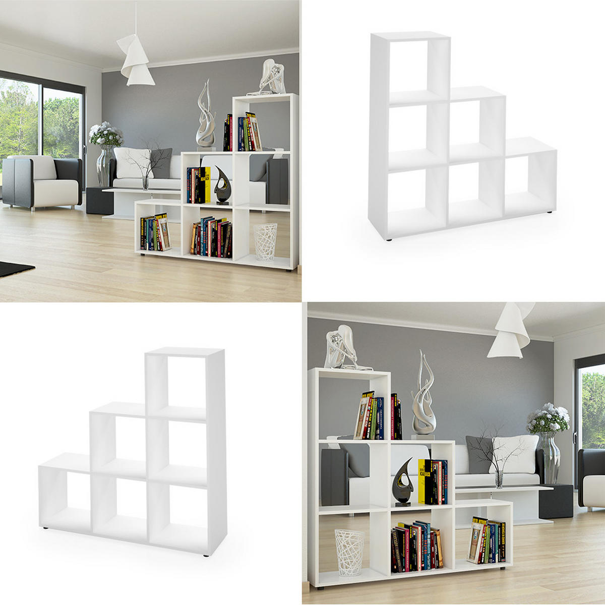 TREPPENREGAL Weiß 105 x 107.5 cm - Weiß, Holzwerkstoff (105/107.5/29cm) - Vicco