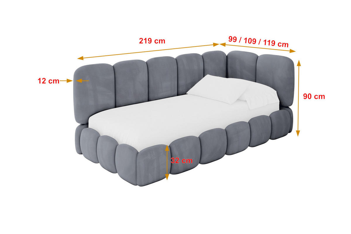 EINZELLBETT Jugendbett mit Bettkasten und Matratze H3/H4, Links - AVRY 100x200 Grau - Grau, Holzwerkstoff/Textil (100/200cm) - ALTDECOR