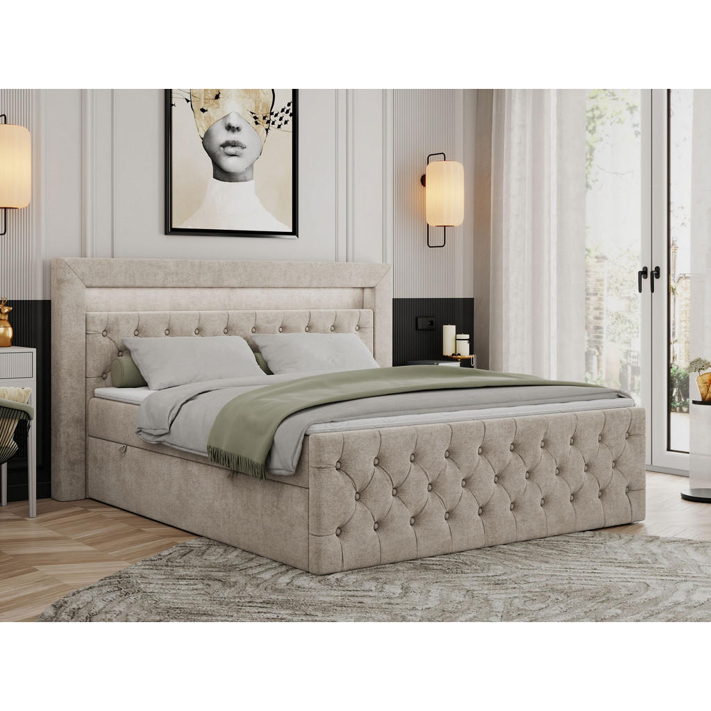 Thumbnail - MKS Boxbett, Beige, Textil, 2-Sitzer, H3, Rechteckig, 180x200 cm, Schlafzimmer, Betten, Boxspringbetten