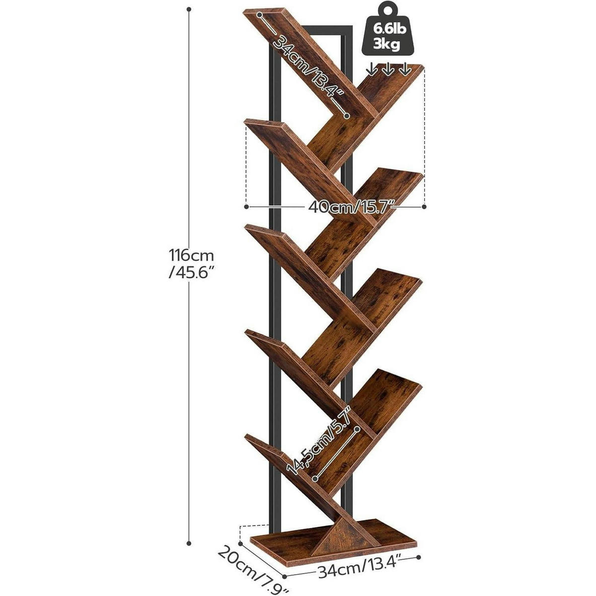 BÜCHERREGAL Baumform Vintagebraun 34 x 20 x 116 cm - Braun, Holzwerkstoff (113.5/30/18.5cm)