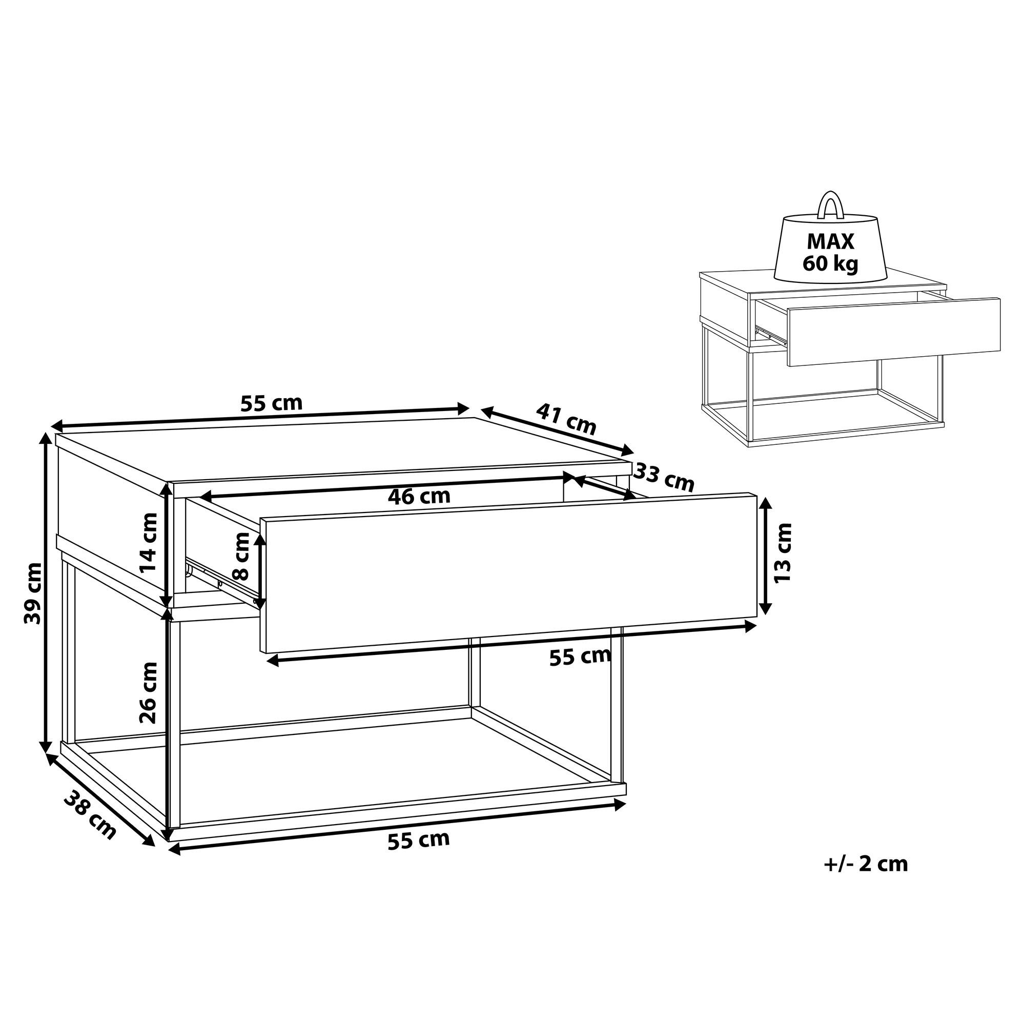 Thumbnail - Beliani Nachttisch, Schwarz, Grau, Holzwerkstoff, 55x39x41 cm, Schlafzimmer, Nachttische