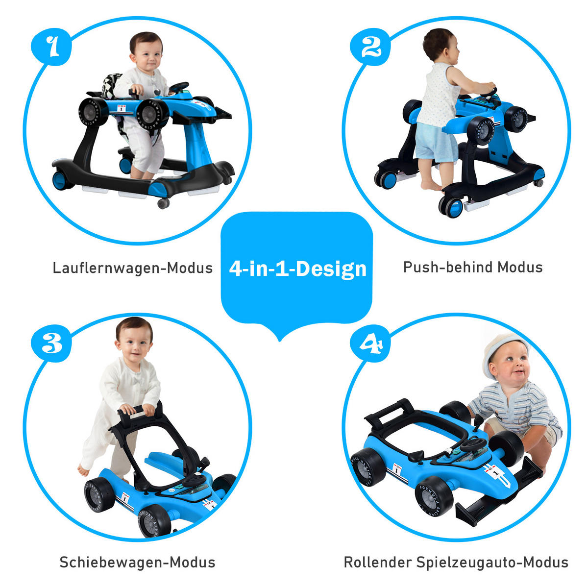 LAUFLERNWAGEN Klappbar Blau - Blau, Kunststoff (64/56/76cm) - COSTWAY