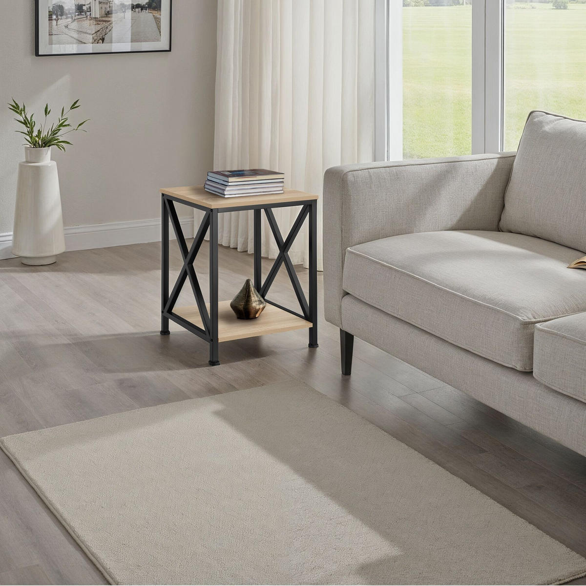 BEISTELLTISCH Carlton,40,5 x 40,5 x 52,5 cm,Industrial Holz hell, Eiche Sonoma - Naturfarben, Holzwerkstoff (40.5/40.5/52.2cm) - tectake