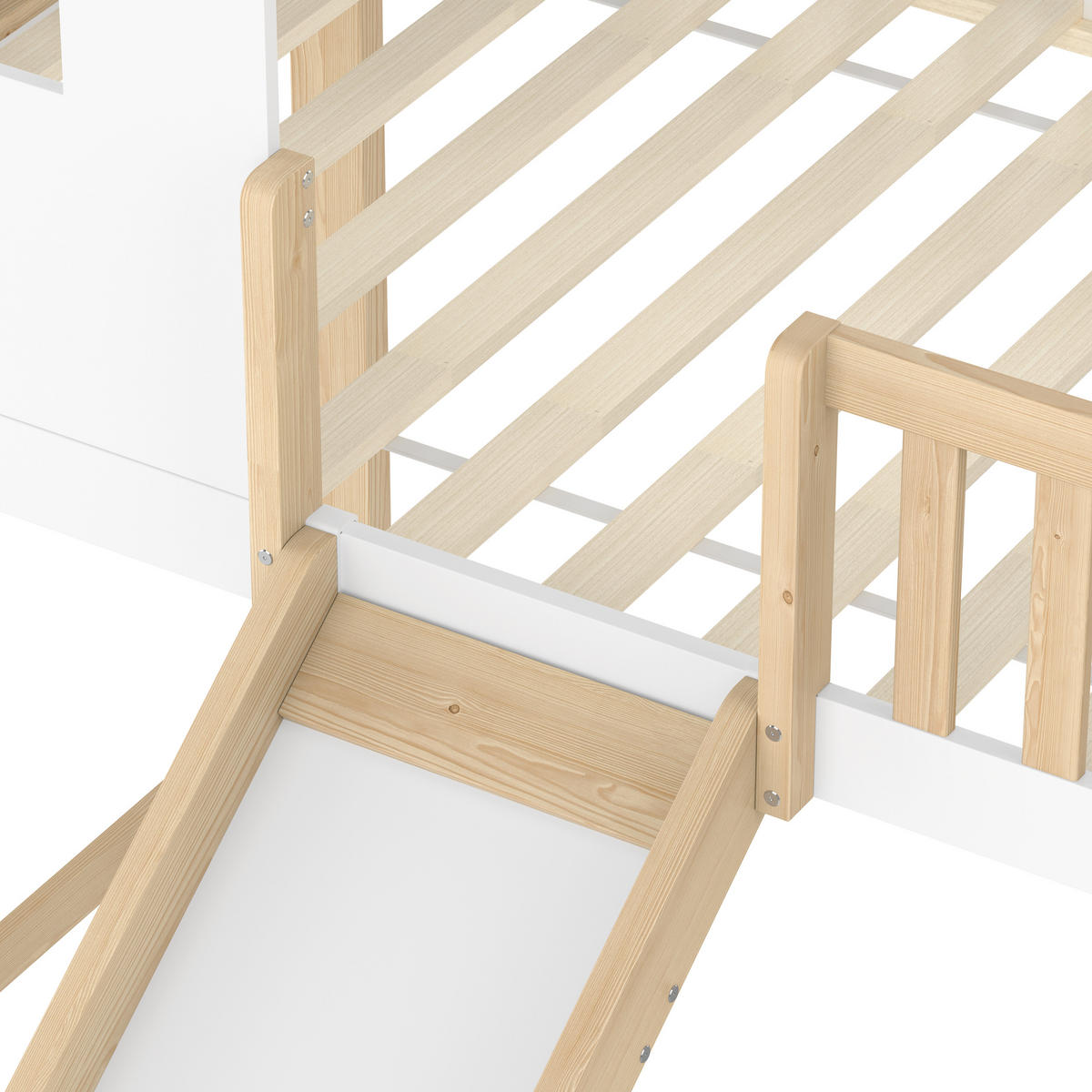 HOCHBETT 90/200 cm DE-04498, mit Rutsche, Stauraumleiter und Hausform in Natur/Weiß - Weiß/Naturfarben, Holz/Holzwerkstoff (90/200cm) - ComfortXL