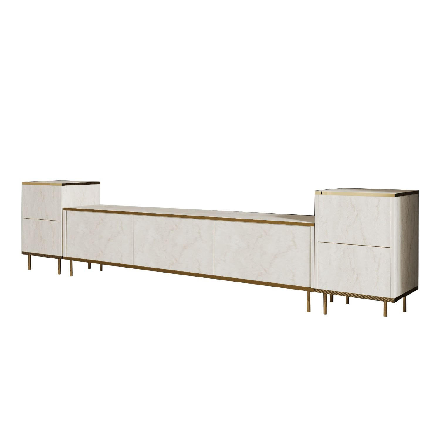 TV-MÖBEL Imaj Travertin-Gold - Beige/Goldfarben, Holz (260/60/35cm) - Habitat Garten
