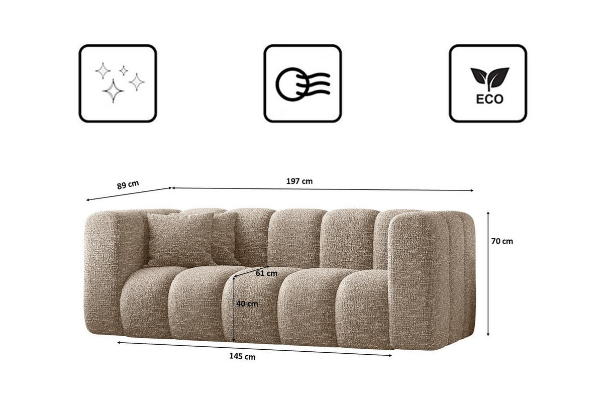 COUCH Sofa, Zweisitzer-Sofa Grand Modular Stoff Haga Beige - Beige, Holz (197/70/91cm) - Kaiser Möbel