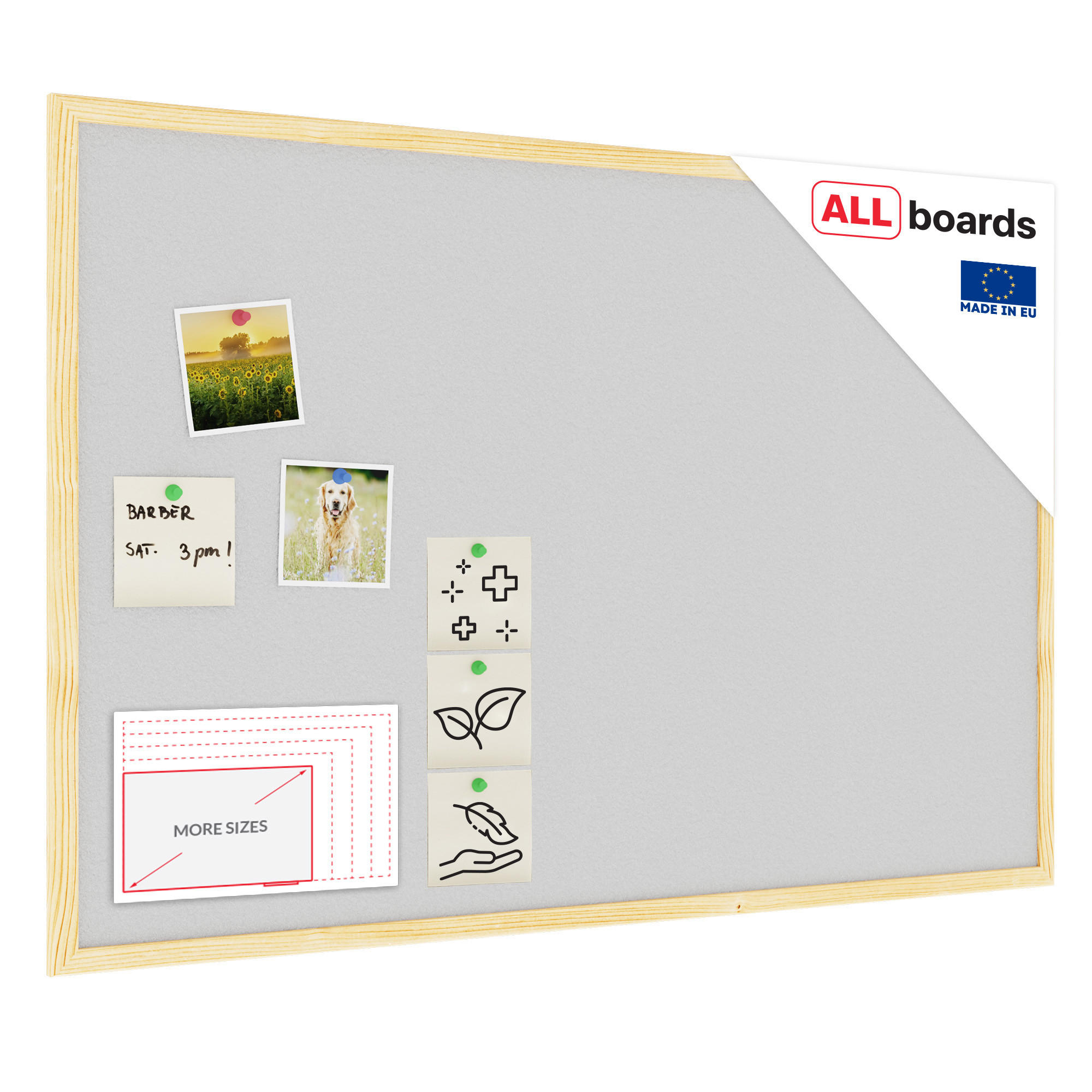 HELLGRAU Pinnwand mit Holz Rahmen 90x60cm Korktafel Korkwand Pinnwand Kork Hellgrau Oberfläche - Grau, Holz (90/60/1.5cm) - ALLboards