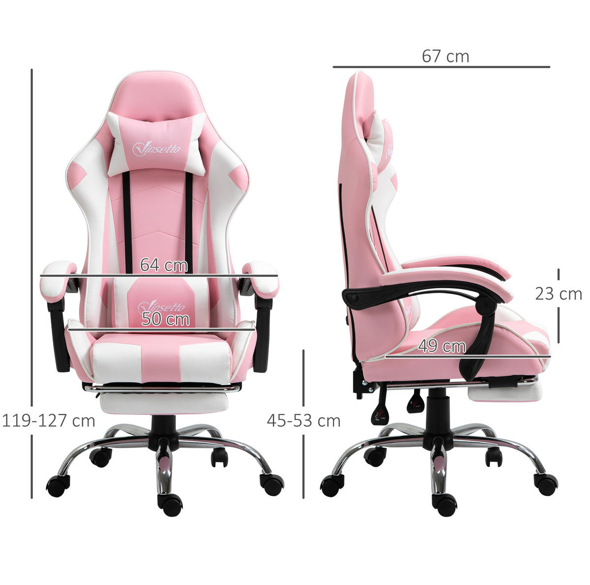 DREHSTUHL 64/67/119-127 cm pink aus Schaumstoff mit Fußstütze - Pink, Kunststoff (67/127/64cm) - OKWISH