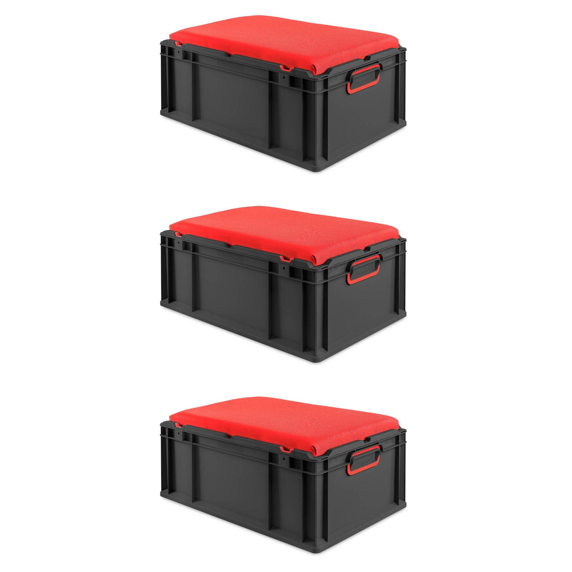EUROBOX 3x NextGen Seat Rot, HxBxT 26,5x40x60cm, 44 Liter, Griffe geschlossen, Schwarz - Schwarz, Kunststoff (40/26.5/60cm) - PROREGAL