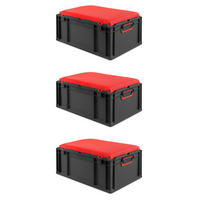 EUROBOX 3x NextGen Seat Rot, HxBxT 26,5x40x60cm, 44 Liter, Griffe geschlossen, Schwarz - Schwarz, Kunststoff (40/26.5/60cm) - PROREGAL