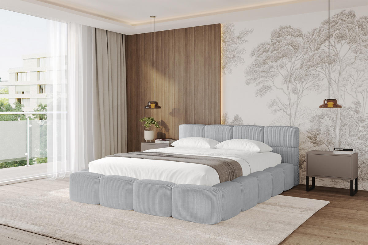 POLSTERBETT mit Bettkasten und Lattenrost, Bett mit Matratze H3/H4, Kopfteil, Boxbett, Doppelbett mit Stauraum - NATA-v1 200x200 Grau - Graphitfarben, Holzwerkstoff/Textil (200/200cm) - ALTDECOR