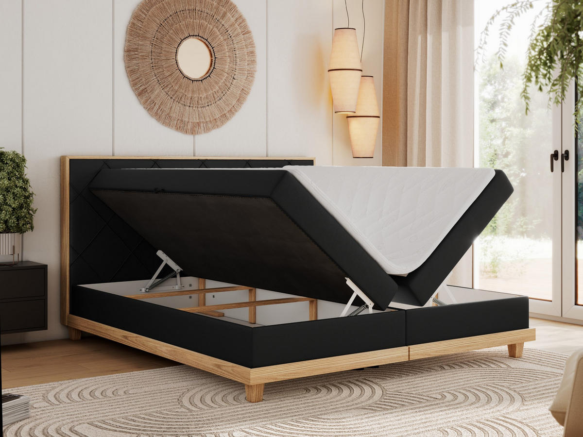 BOXBETT CAICOS 180/200 - Schwarz Kunstleder - H4 - Schwarz, Holz/Textil (180/200cm) - MKS