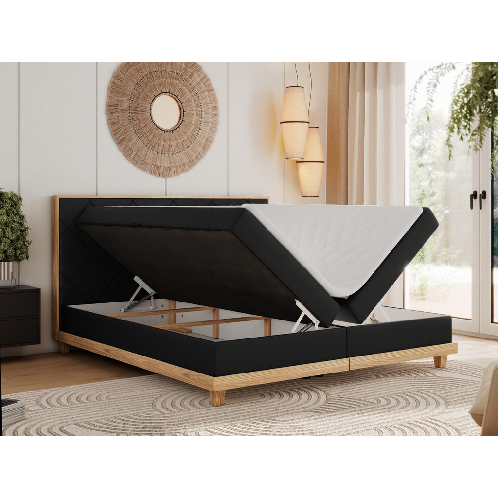 Thumbnail - MKS Boxbett, Schwarz, Textil, 2-Sitzer, H4, Rechteckig, 140x200 cm, Oeko-Tex®, Schlafzimmer, Betten, Boxspringbetten