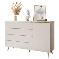 KOMMODE AURORA 4S1D Kaschmir mit schräge Goldchrom Fuße - Kaschmir/Goldfarben, Holzwerkstoff/Metall (140/90/40cm) - Lookway