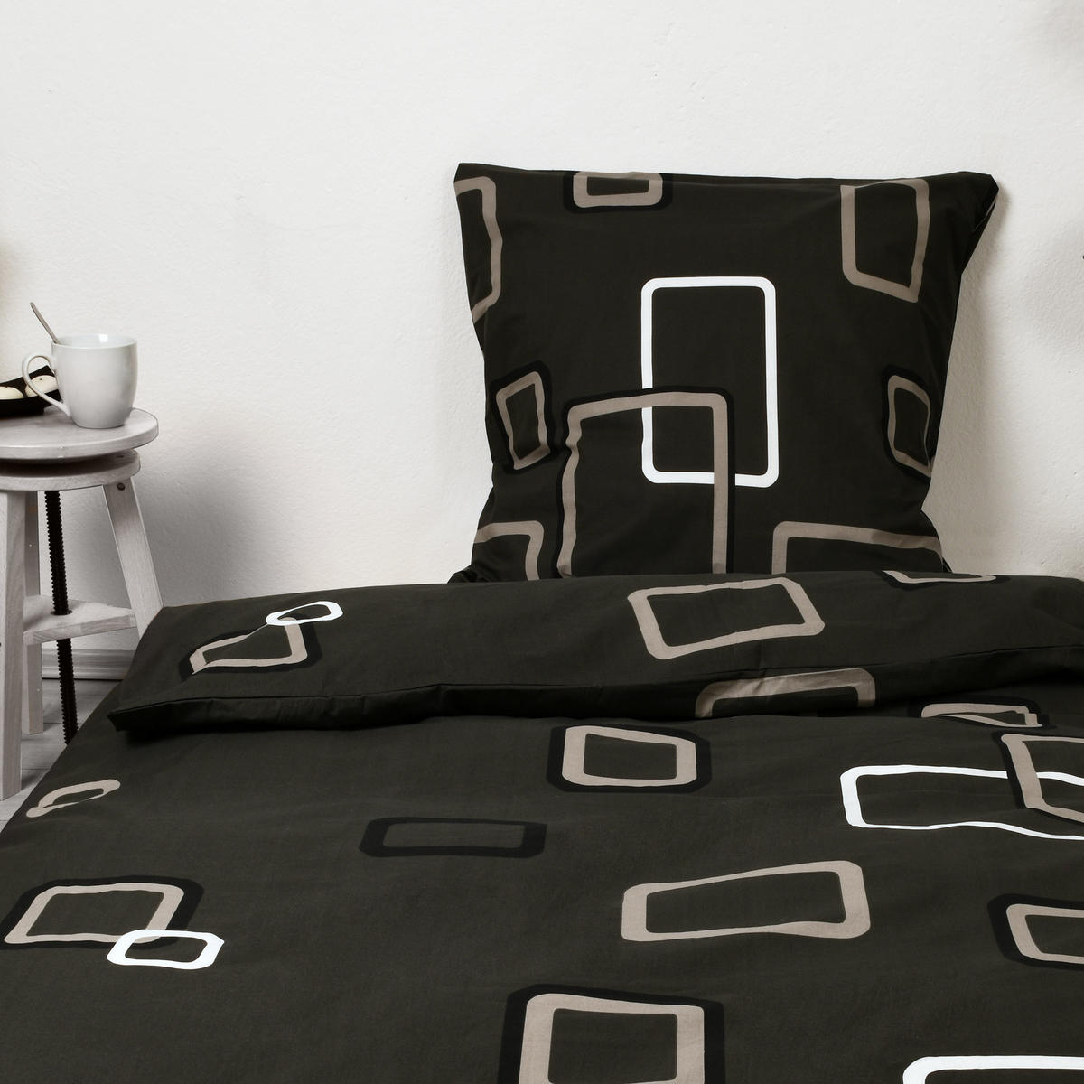 BETTWÄSCHE Noa 155x220cm + Kissenbezug 80x80cm Anthrazit Ornamente Renforcé - Anthrazit, Textil (220/155cm)