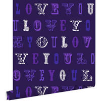 TAPETE love you - Sprüche 53 cm x 10.05 m - Lila, Papier (53/1000cm) - ESTAhome