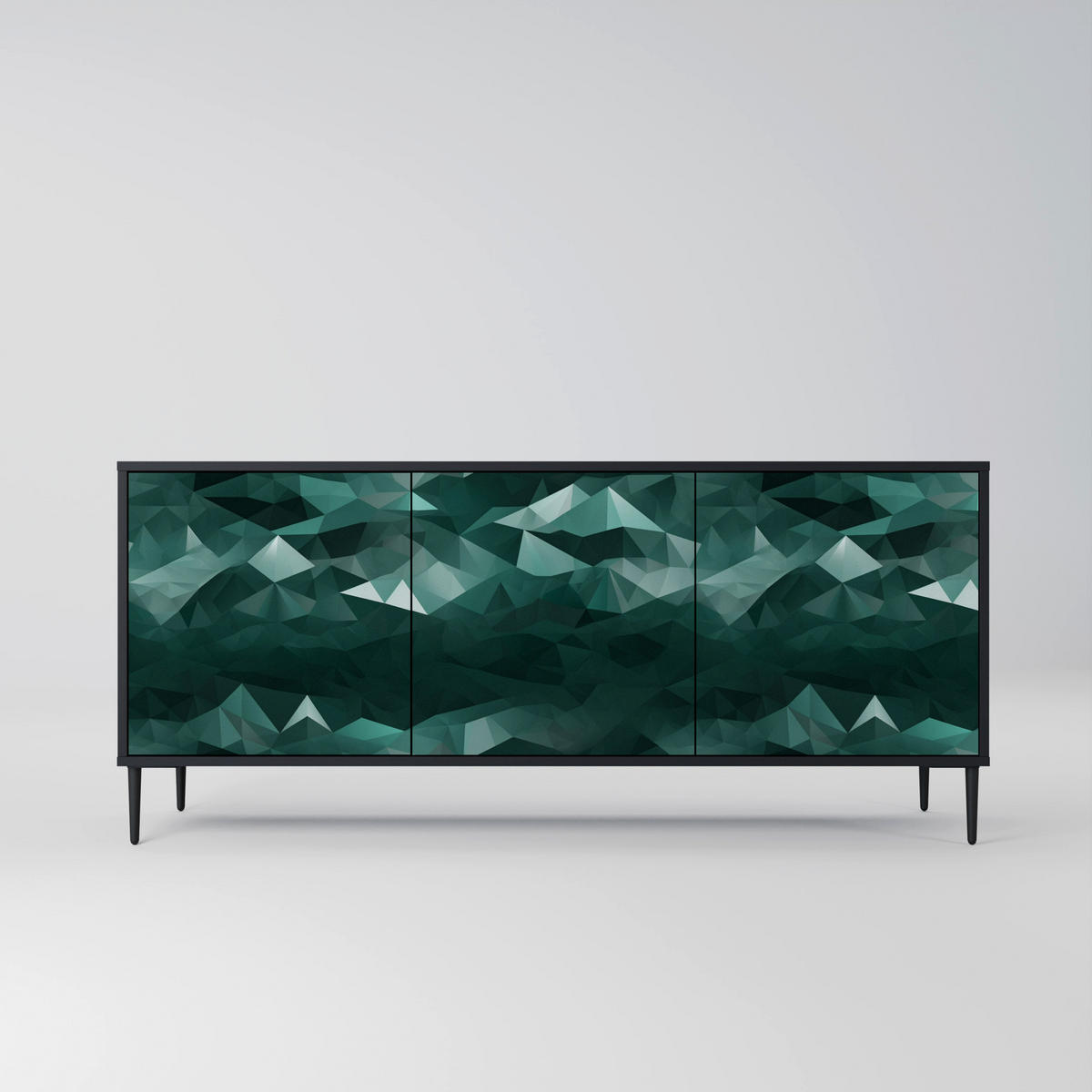 SIDEBOARD POLYGONAL FLOATING, Eicheneffekt, 164,5x42x77,5 cm, 3 Türen - Eichefarben/Buchefarben, Holzwerkstoff/Buchenholz (164.5/77.5/42cm) - SpaceRebels
