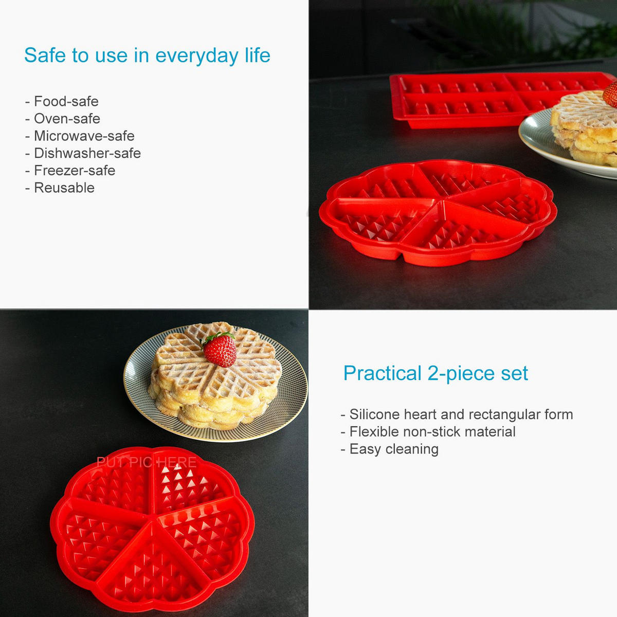 WAFFEL-BACKFORMEN (2er-Set) - Rot, Kunststoff (18.5/1.5/28cm) - Intirilife